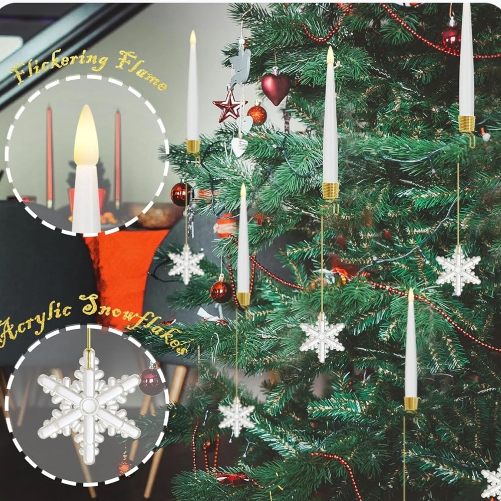 NIB twelve (12) flameless Christmas tree candles with dangling snowflakes ❄️